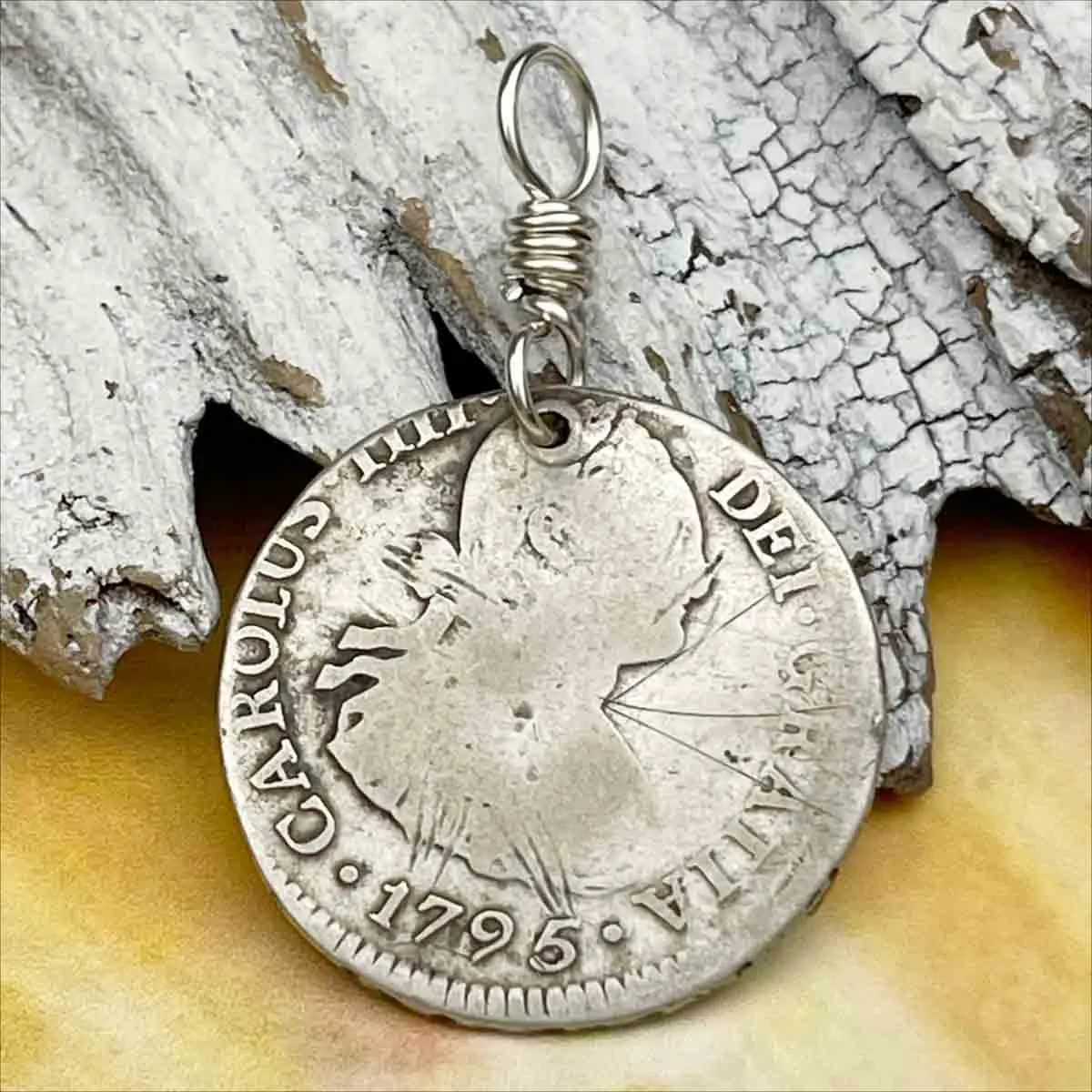 Pirate Chic Silver 2 Reale Spanish Portrait Dollar Dated 1795 - the Legendary "Piece of Eight" Pendant | Artifact #8872