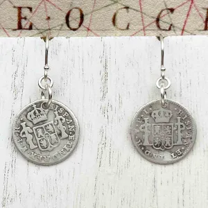 Pirate Chic Silver Half Reale Spanish Portrait Dollars Dated 1784 & 1806 - the Legendary "Piece of Eight" Earrings | Artifact #8838