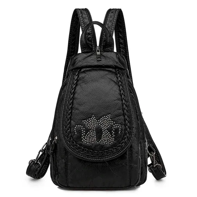 Sohiwoo Leather Ladies Fashion Backpack Pattern And Backpack New Embroidery Backpack Soft Women Lattice Rhombic Lightweight