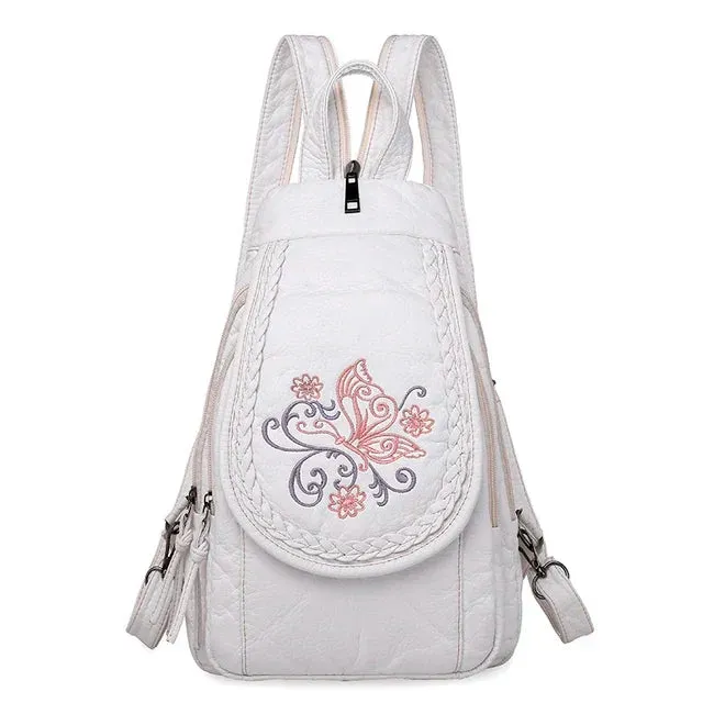 Sohiwoo Leather Ladies Fashion Backpack Pattern And Backpack New Embroidery Backpack Soft Women Lattice Rhombic Lightweight