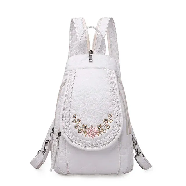 Sohiwoo Leather Ladies Fashion Backpack Pattern And Backpack New Embroidery Backpack Soft Women Lattice Rhombic Lightweight