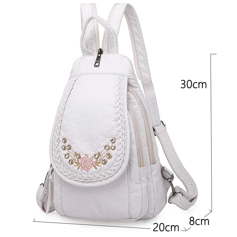 Sohiwoo Leather Ladies Fashion Backpack Pattern And Backpack New Embroidery Backpack Soft Women Lattice Rhombic Lightweight