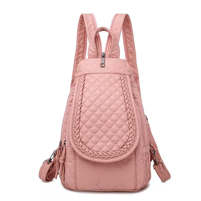 Sohiwoo Leather Ladies Fashion Backpack Pattern And Backpack New Embroidery Backpack Soft Women Lattice Rhombic Lightweight