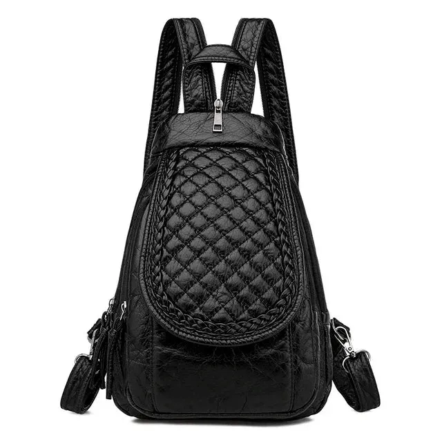 Sohiwoo Leather Ladies Fashion Backpack Pattern And Backpack New Embroidery Backpack Soft Women Lattice Rhombic Lightweight