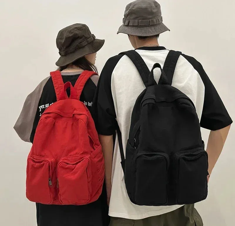 Sohiwoo New Trendy Cool Female Backpack Large Capacity Women's Canvas Backpack Men Leisure Student School Bags For Teenage Girls Boys