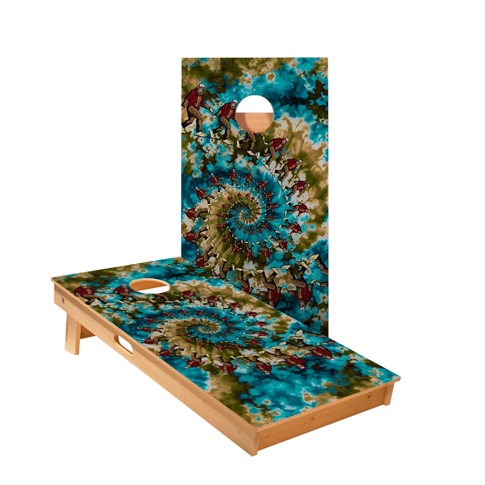 Spiral Tie-Dye Sasquatch Star Cornhole Boards