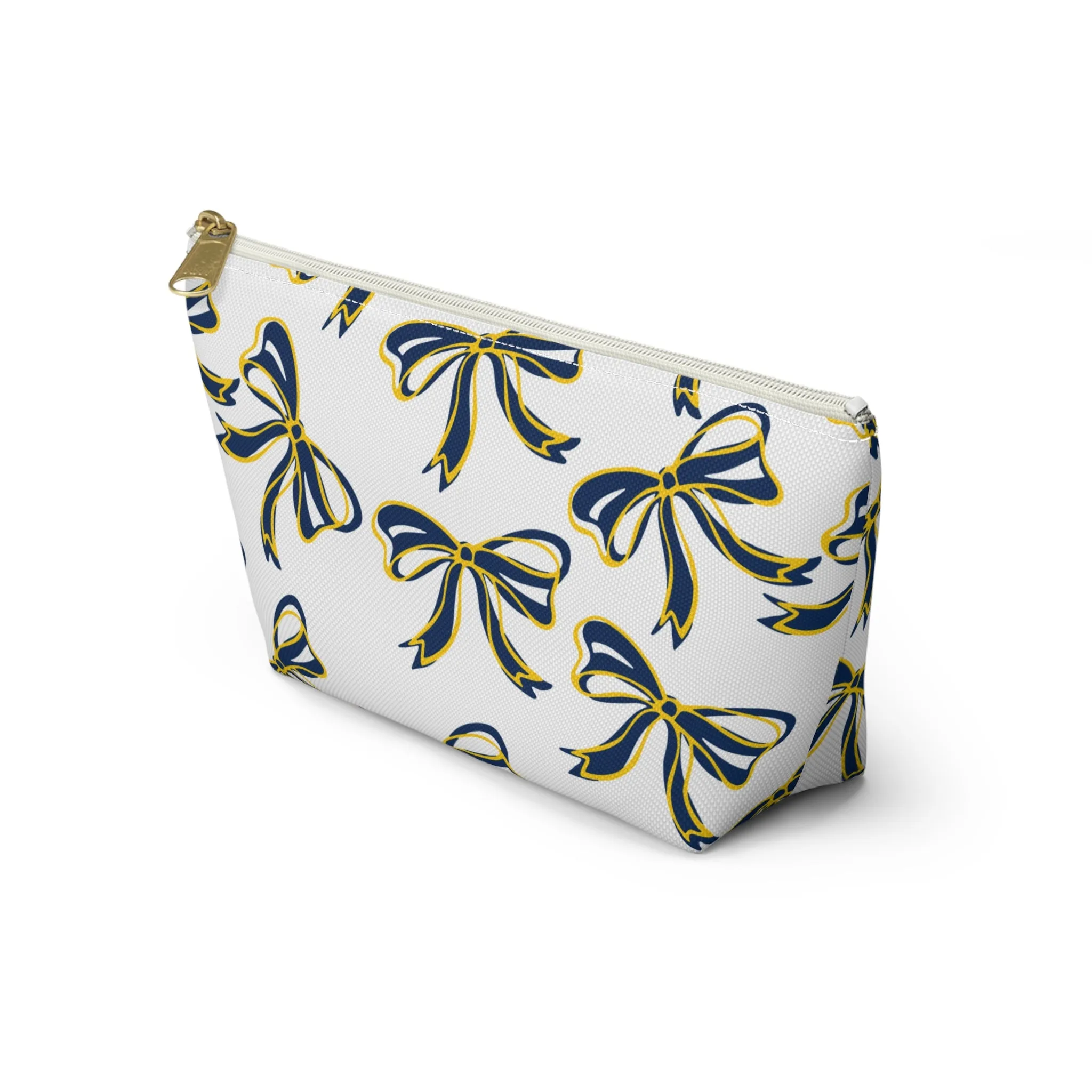 Trendy Bow Makeup Bag - Graduation Gift, Bed Party Gift, Acceptance Gift, College Gift, Michigan Wolverines, Navy & Maize,