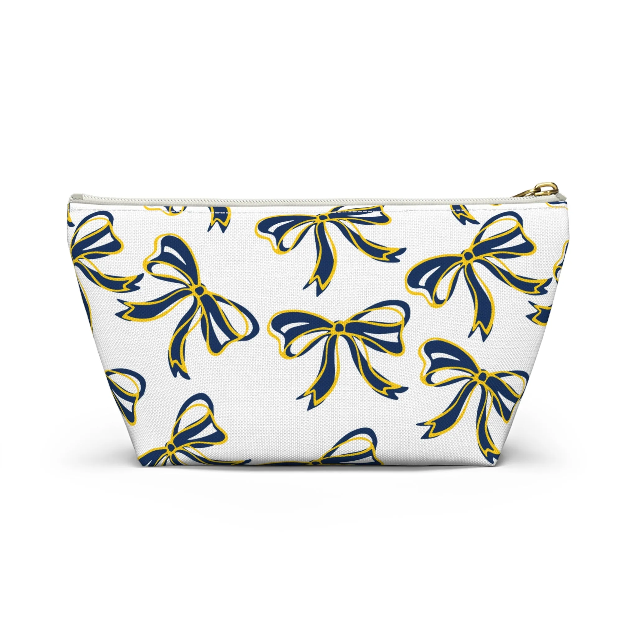 Trendy Bow Makeup Bag - Graduation Gift, Bed Party Gift, Acceptance Gift, College Gift, Michigan Wolverines, Navy & Maize,