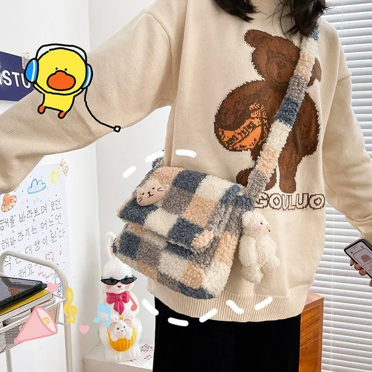 Ultra Soft Plush Paid Crossbody Bag