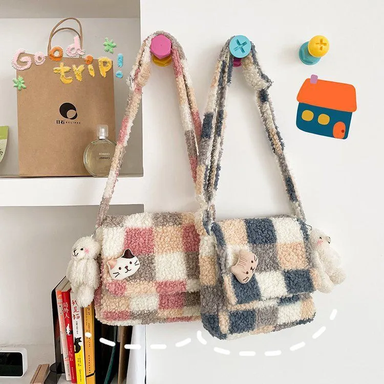 Ultra Soft Plush Paid Crossbody Bag