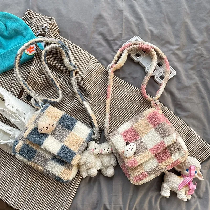 Ultra Soft Plush Paid Crossbody Bag