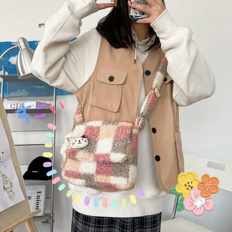 Ultra Soft Plush Paid Crossbody Bag