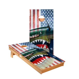 Vintage American Flag Plane Star Cornhole Boards